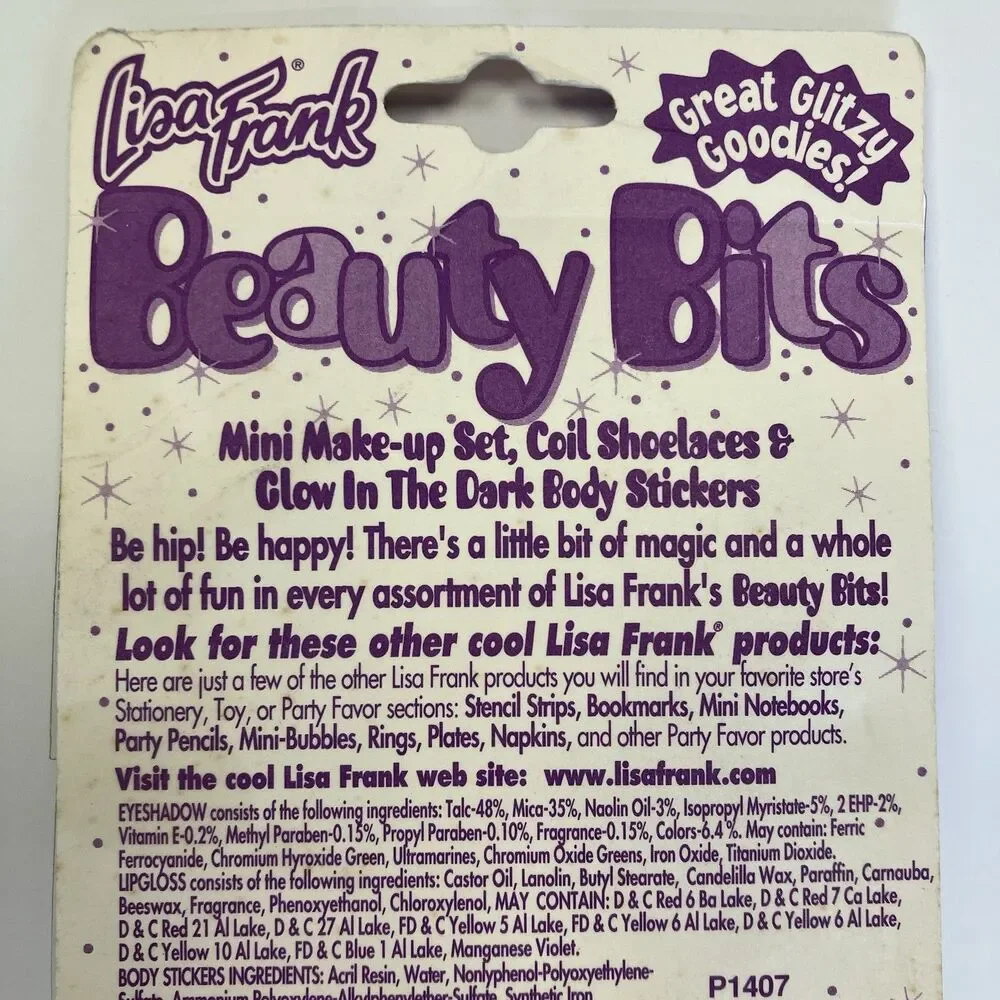 Vintage Lisa Frank Beauty Bits Mini Makeup Coil Shoelaces Glow Body Stickers